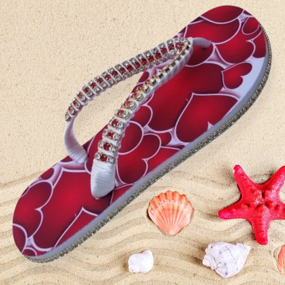Women's Luxury Flip Flops with hearts, crystals and rhinestones, all occasions. - Picture 7 of 17